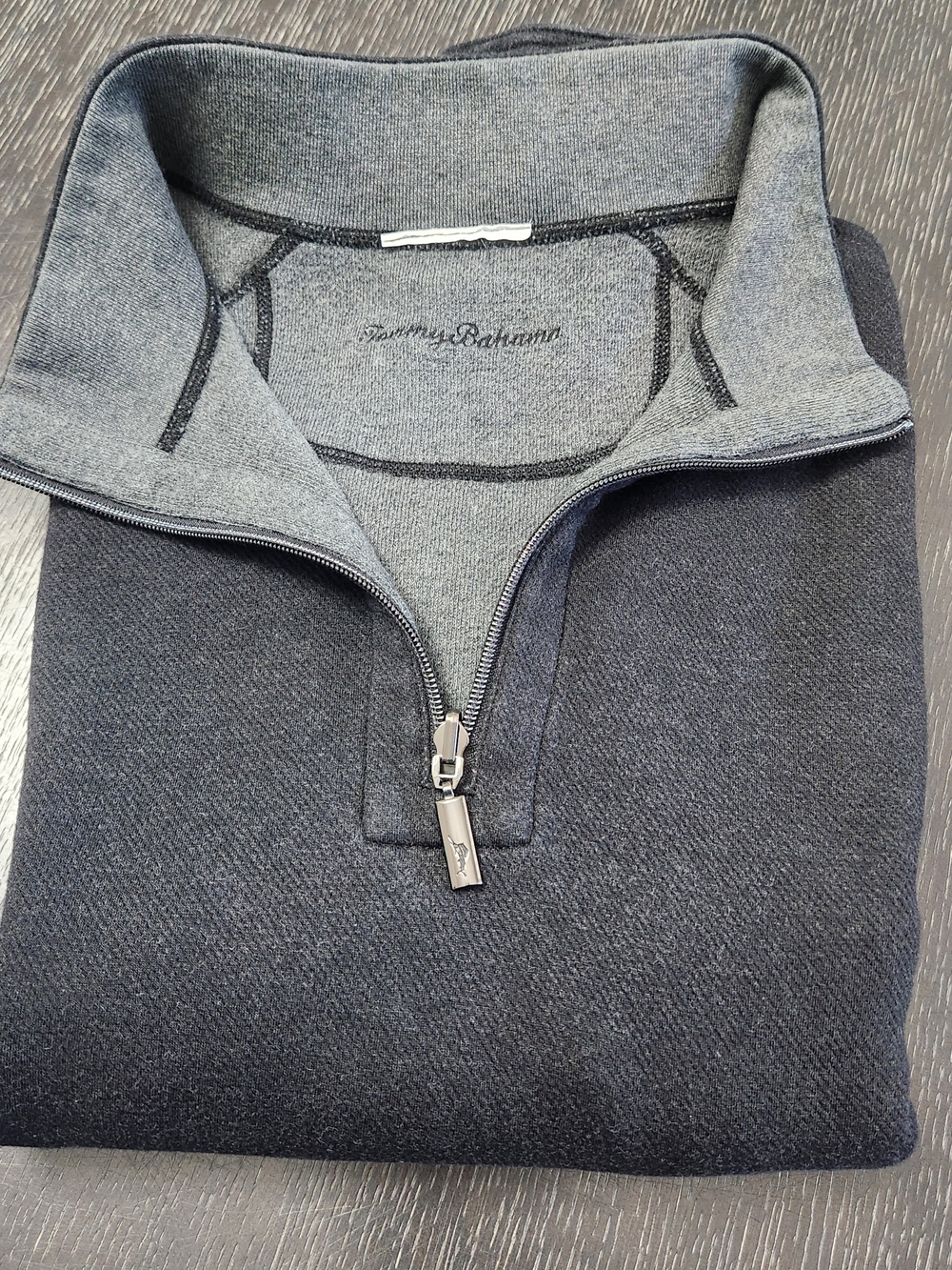 Tommy Bahama Men's Charcoal Half-Zip Sweater with Light Gray Interior